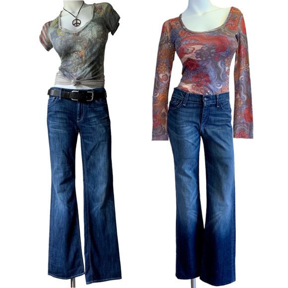 7FAM 90s high waist flare leg bootcut dark wash denim jeans - size 30 - Picture 6 of 11